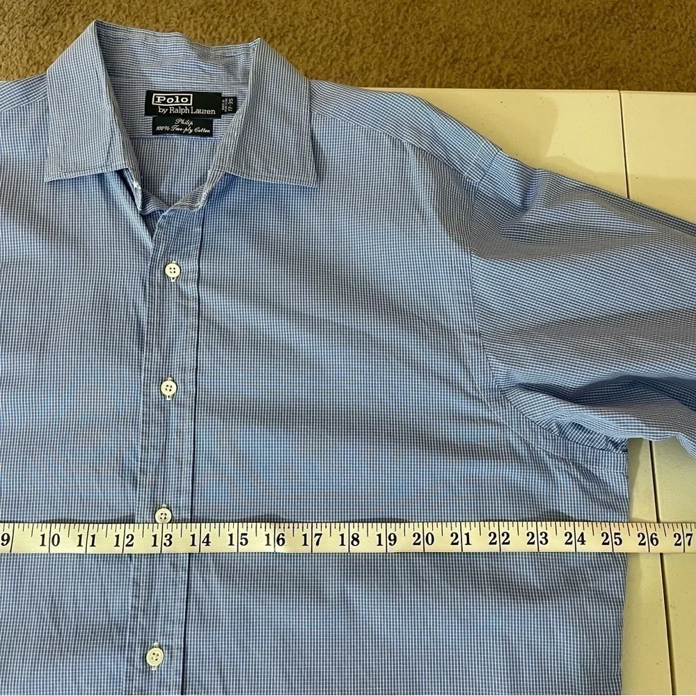 Polo Ralph Lauren Philip Two-Ply Cotton Men Button Down Shirt 17-35 Blue/White